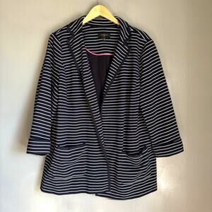 TALBOTS Plus Women's 2X Navy Striped Loose Fit Blazer Jacket Nautical Preppy